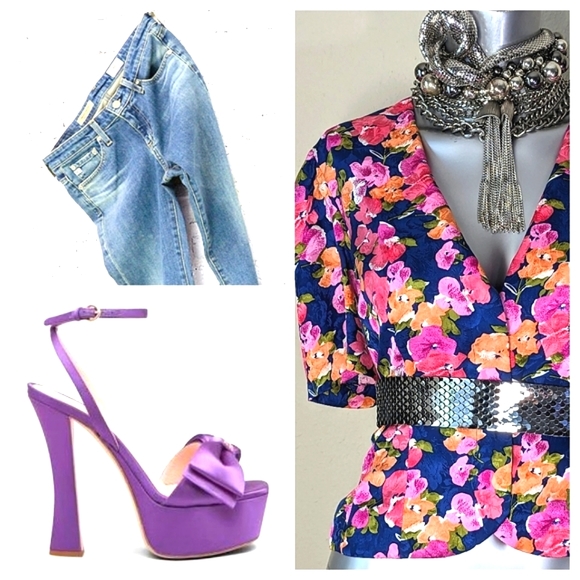 100% Silk Vibrant Bold Floral Print "Papell" Cropped Blouse Blazer - Picture 5 of 15